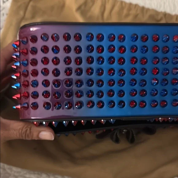 Louboutin Studded Blue and Red Women's Bag - Picture 6 of 17